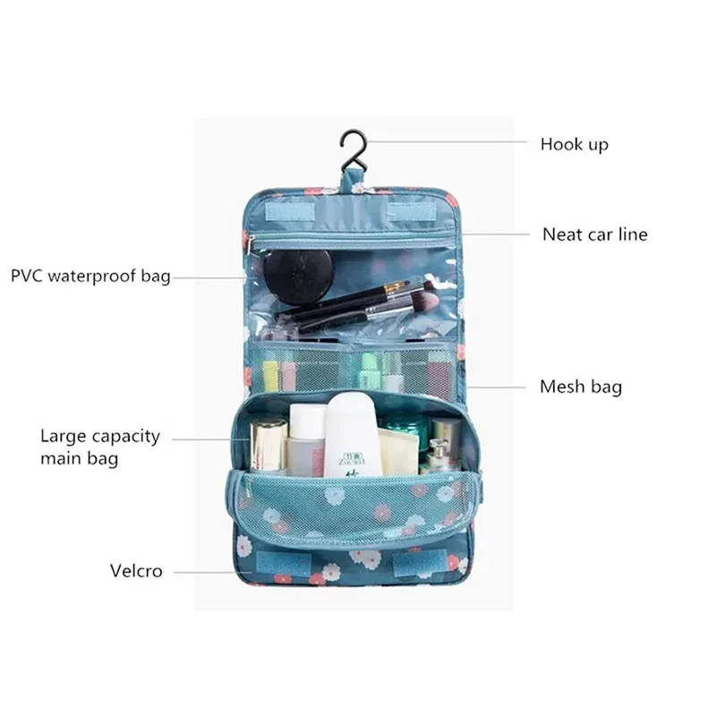 sac à cosmétiques pochette de voyage pour femmes articles de toilette imperméables organisateur de beauté dames salle de bain nécessaire sac de rangement de maquillage avec crochet de lavage