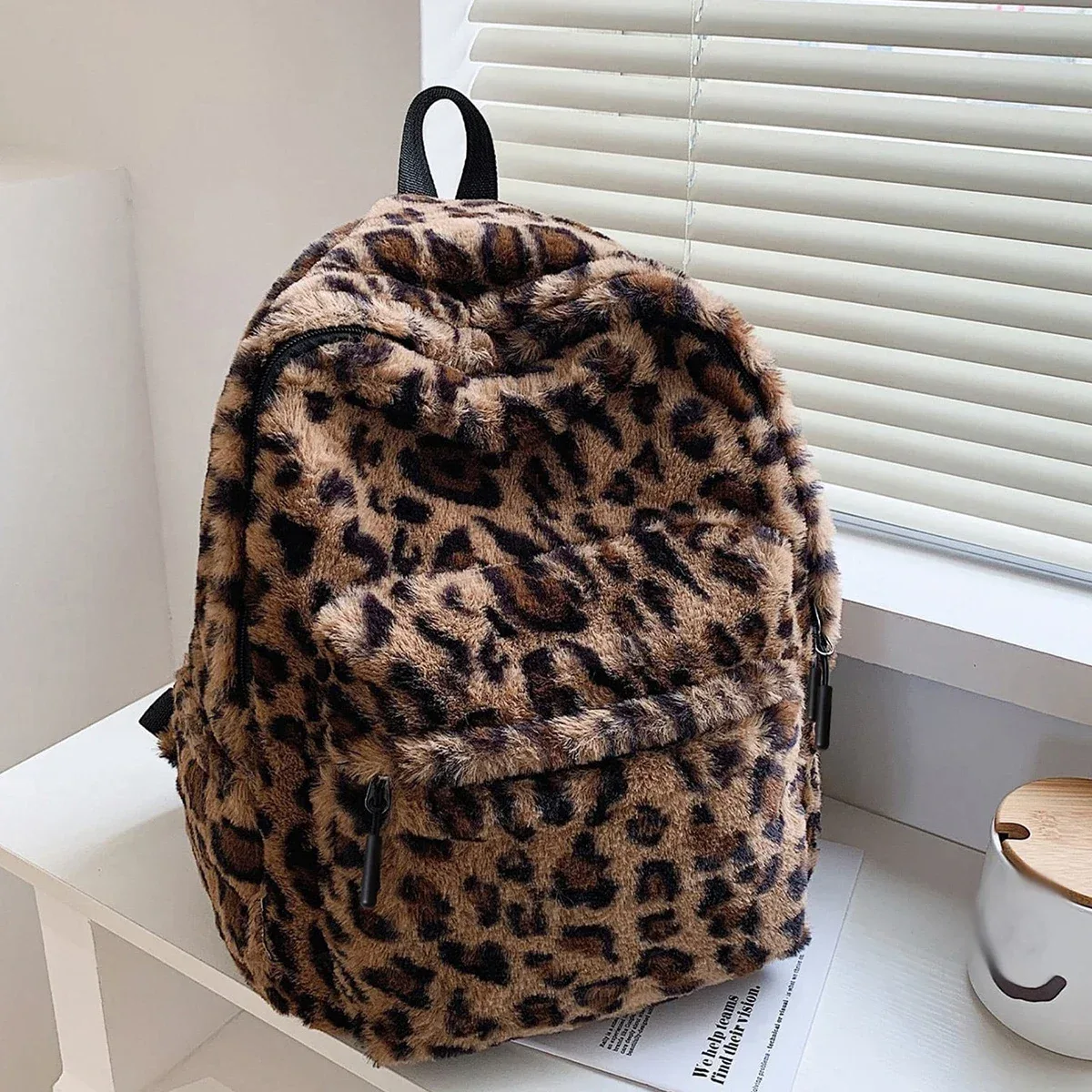 sac à dos de luxe imprimé léopard pour femme, marron, motif peluche, grande capacité, multi-poches, bretelles réglables, indispensable pour les trajets quotidiens