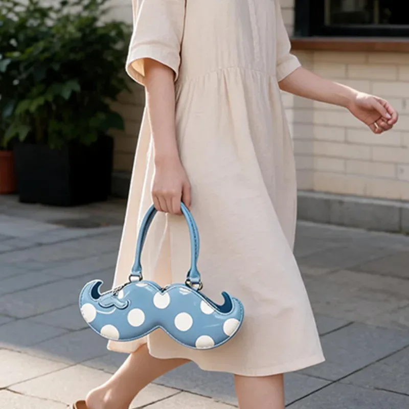 sac à bandoulière rétro à pois en forme de moustache, sac à main décontracté, sacoche portable pour le quotidien, style vintage streetwear
