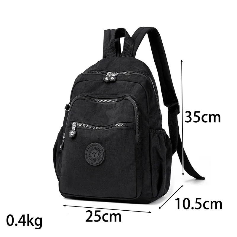 sac dos nylon unisexe noir poche latérale fermeture éclair doublure beige imprimé usage journalier