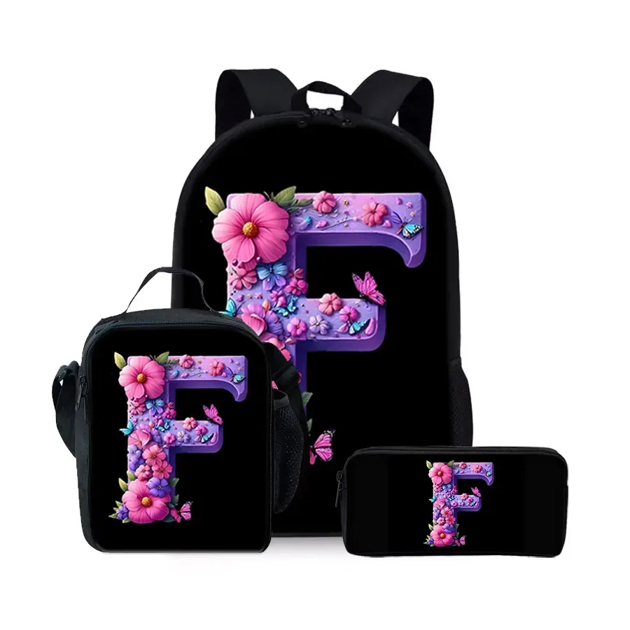 nouvel ensemble de sacs à dos trois pièces à motif alphabet anglais pour garçons et filles – meilleurs cadeaux – sac à dos scolaire plat 2d dessin animé pour enfants