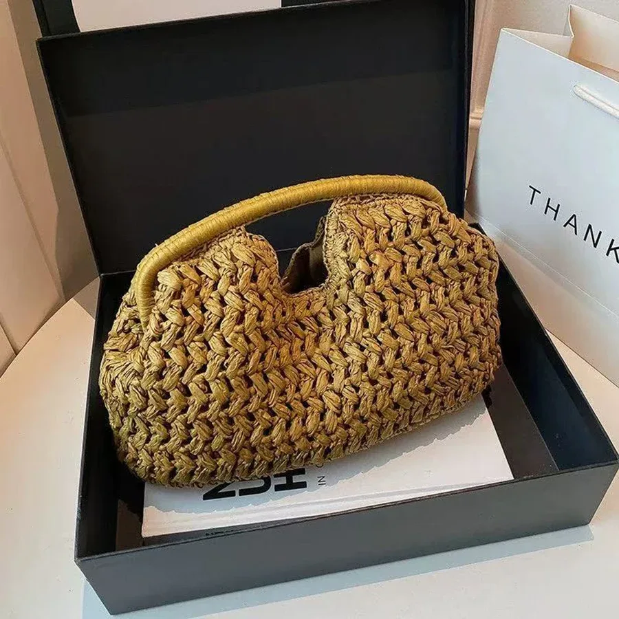 nouveau sac de plage d'été pour femme, pochette de luxe, sacs en paille de créateur, sac fourre-tout, sac à main tendance en rotin tressé, sac de voyage pour femme