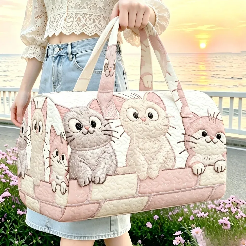 sac de voyage matelassé motif chaton mignon pour femme, sac à main de week-end, sac de sport portable, bagage cabine pour court séjour, sac fourre-tout