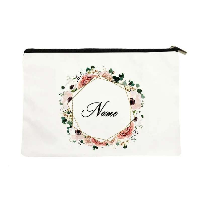 pochette zippée à motif floral pour femme, sac de voyage, organisateur en toile, trousse de maquillage, cadeau pour enseignant avec nom personnalisé lady f