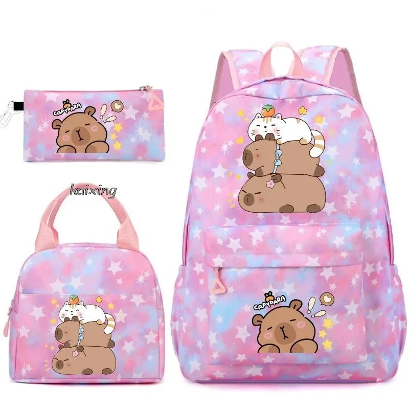 sac dos toile oxford université motifs capybara endormies fond bleu principal petit pochette enfant voyage