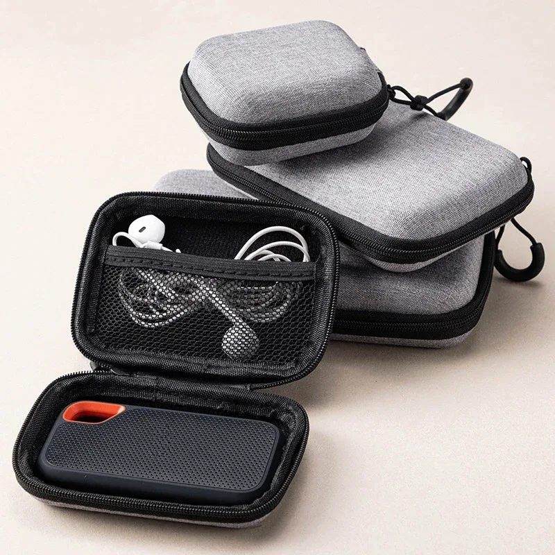 mini sac de rangement de produits numériques gris, casque portable, câble de données usb, chargeur, étui de rangement en u stick, étui de protection antichoc
