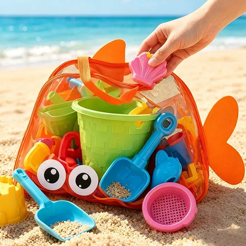 sac de plage en filet, forme de poisson mignon, grande capacité, séchage rapide, sac fourre-tout en filet pour la piscine, la collecte de coquillages, pliable et léger