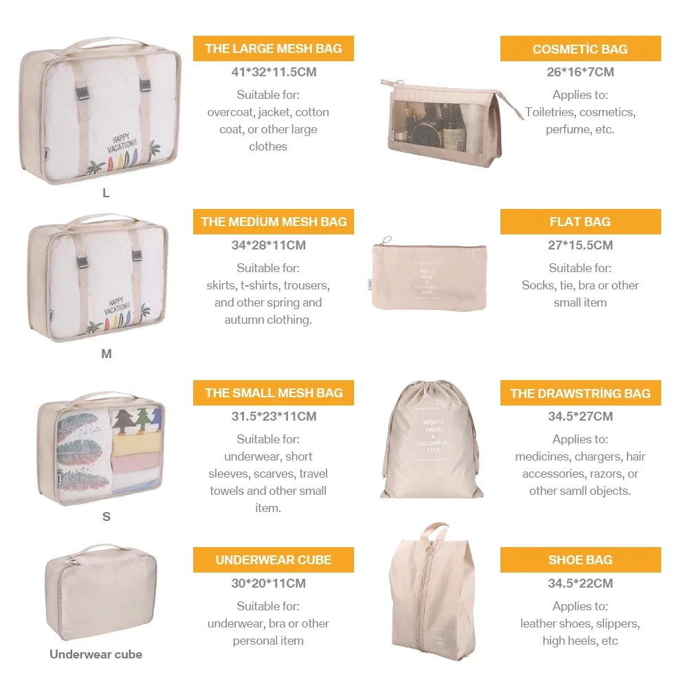 organisateur voyage beige clair motifs palmiers vagues grande capacité sac rangement nylon résistant eau polyvalent femmes