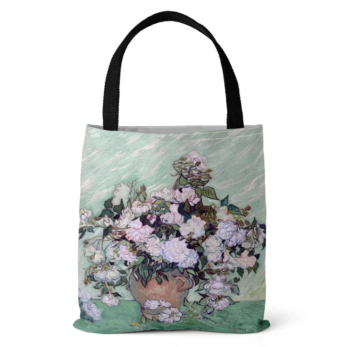 [bouche en toile] sac en toile imprimé peinture à l'huile sac fourre-tout léger pour femme sac à main quotidien sac à provisions multifonctionnel