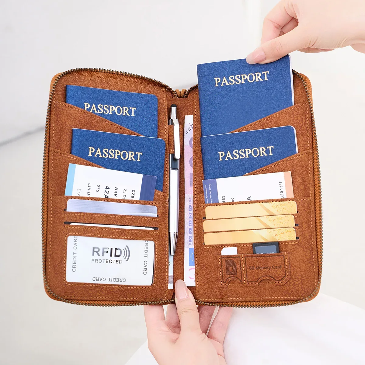nouveau porte-passeport de voyage antivol rfid, unisexe, grande capacité, avec fermeture éclair, porte-documents, sac de rangement multifonctionnel