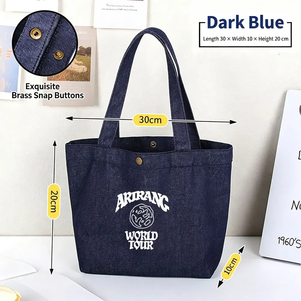 kpop world tour arirang sac fourre-tout pour femme, petit sac à bandoulière en jean pour la plage, les voyages et le shopping