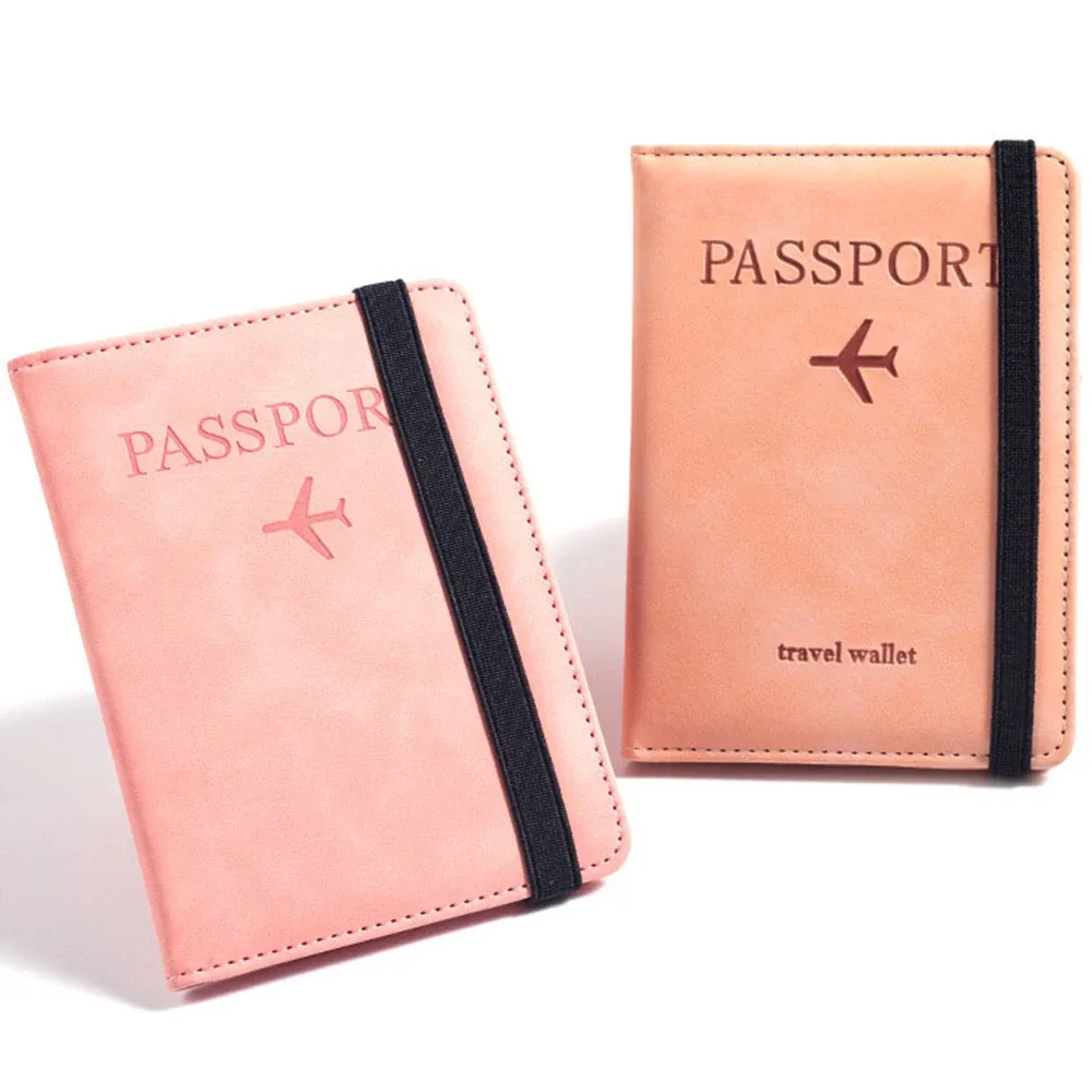 porte-passeport rfid personnalisé en pu pour homme, 2 styles d'enveloppes, motif avion imprimé, portefeuille de passeport antivol, minimaliste