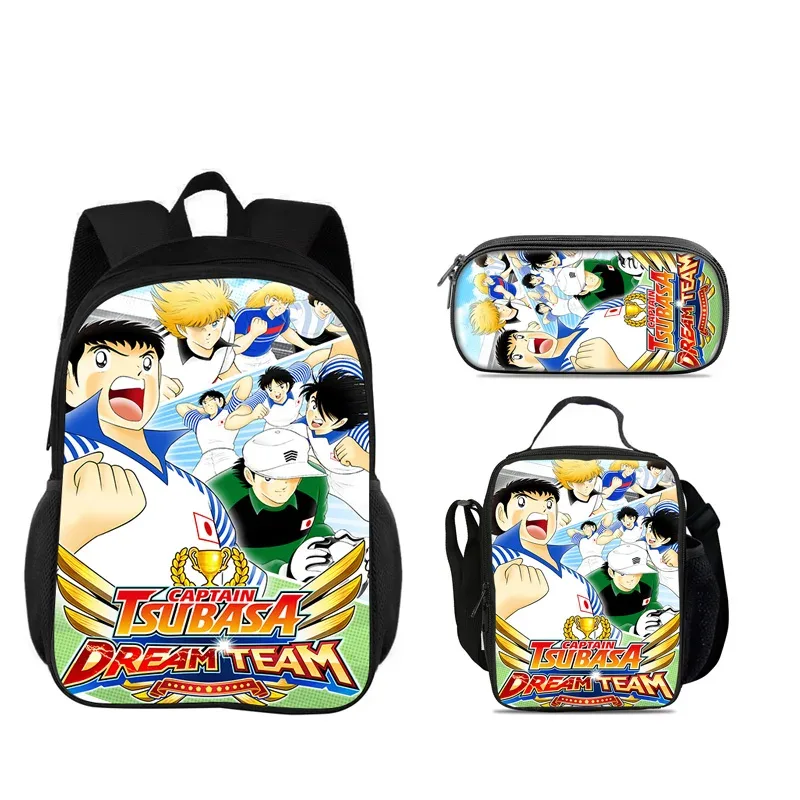 sac dos nylon dessin animé captain tsubasa bleu gris orange format 20 35 litres bandoulière arquée trousse maquillage sac lunch