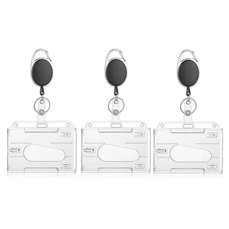 fentes pour cartes transparentes, porte-badge pour étiquette d'identification, avec bobine de badge, organisateur de rangement pour cartes, étui pour cartes de travail pour passe des employés