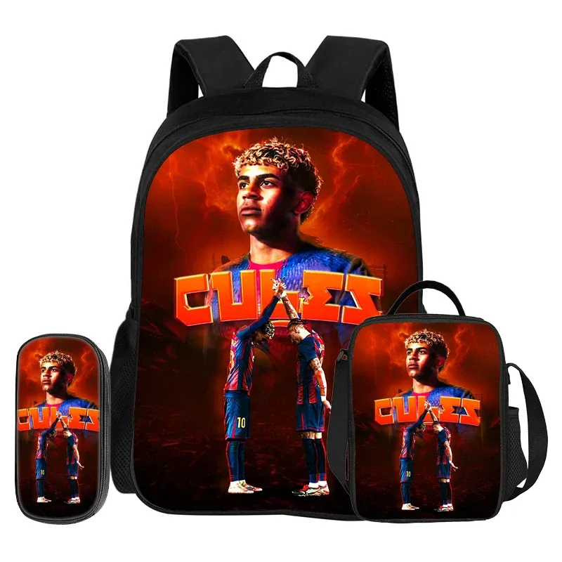 sac à dos football star, ensemble de 3 pièces, sac à dos scolaire l-lamin yamal, sacs à crayons, sac à livres, meilleur cadeau avec sac à lunch, sac à dos