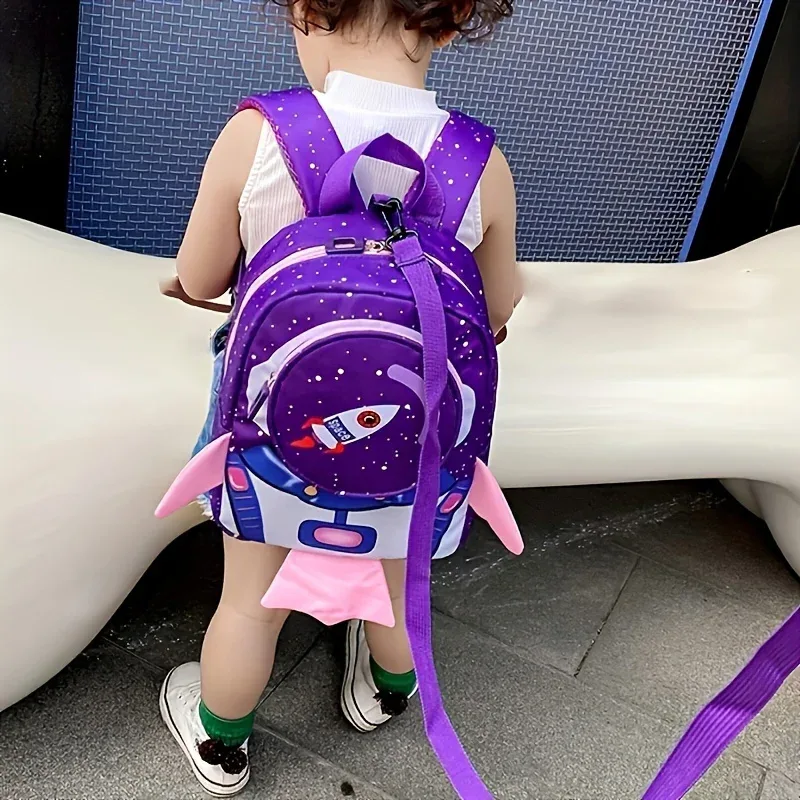 enfants dessin animé fusée sac à dos maternelle anti-perte cartable enfant sacs d'école préscolaire bébé enfant en bas âge sac avec corde de traction