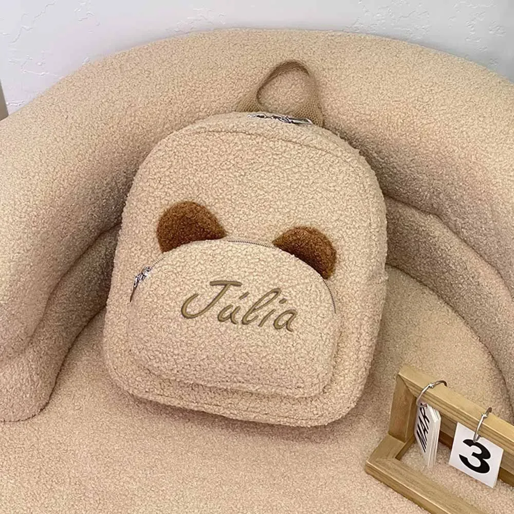 Sac à dos ours en peluche brodé à la main, nom personnalisé, sac de voyage Portable pour enfants, sac à dos à bandoulière pour femmes