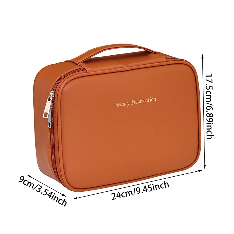 sac de maquillage de voyage double couche en cuir pu pour femmes, sac de rangement portable de grande capacité, sac de voyage étanche à fermeture éclair