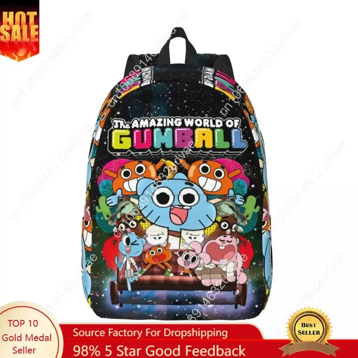 Gumballs Amazing World Sac à dos pour hommes, femmes, adolescents, étudiants, travailleurs, sac à dos de jour, sacs en toile pour ordinateur portable, émissions de télévision comiques et amusantes, pour l'extérieur