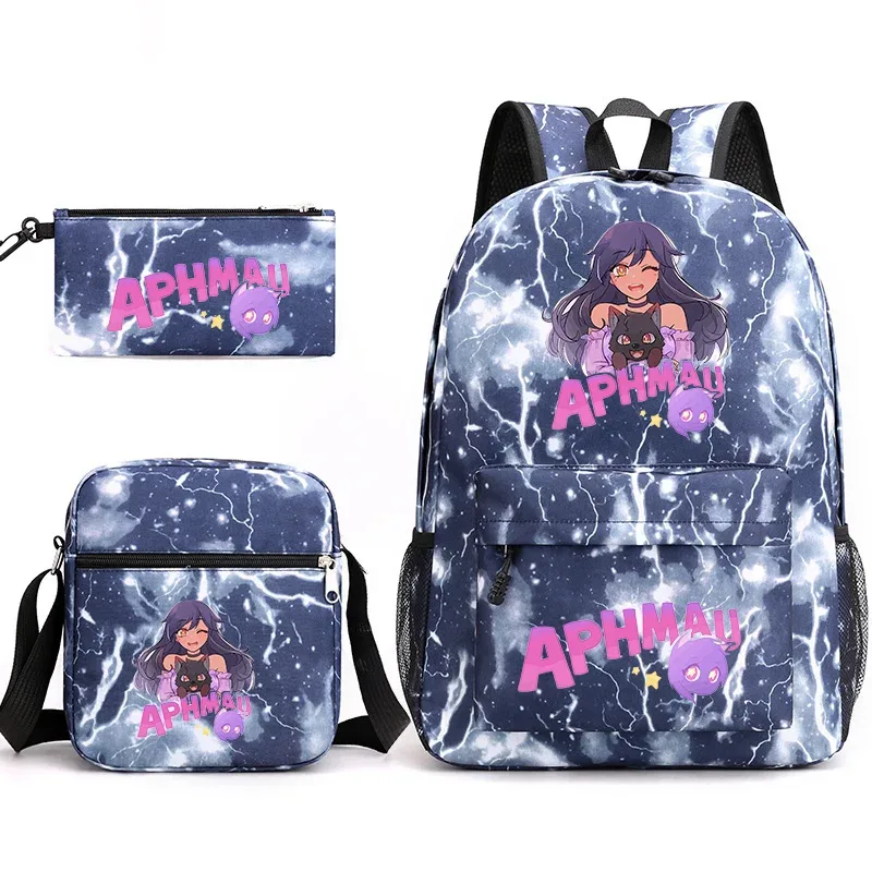 sac à dos aphmau 3 pièces, trousse à crayons, sac à bandoulière, ensemble de 3 pièces, motif dessin animé aphmau aaron, sac d'école pour étudiants