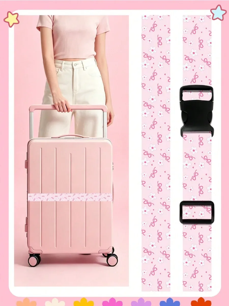 sangle de bagage réglable à imprimé mignon pour valise, ceinture de voyage en tissu doux avec boucle, sangle de sac légère pour femme
