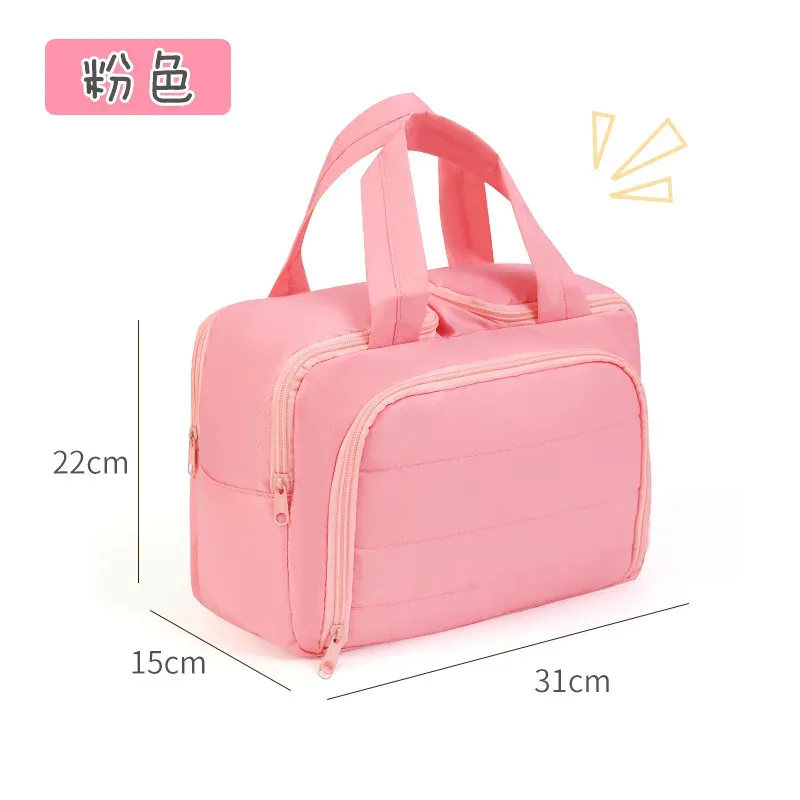 grande trousse de maquillage de voyage 180 ° organisateur de toilette à large ouverture, trousse à cosmétiques rembourrée résistante à l'eau avec poignée pour bouteilles pleines grand format
