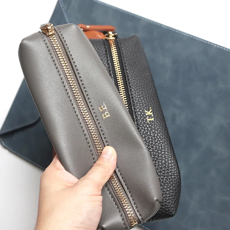 pochette à stylos personnalisée en cuir pu tendance, vente en gros, trousse à crayons zippée pour étudiants, sac de rangement professionnel diy, cadeau de papeterie en dropshipping