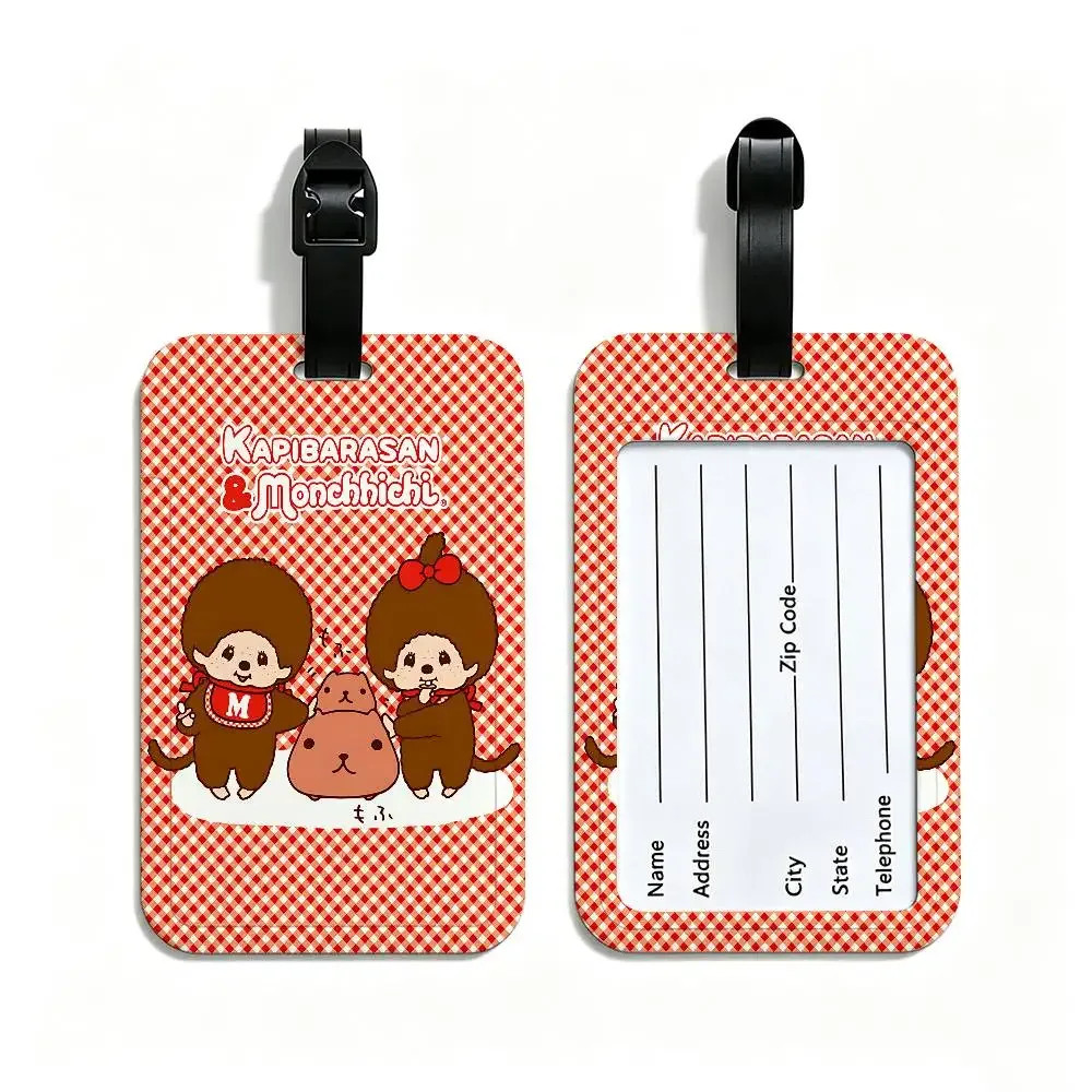 étiquette bagage plastique pvc motif dessin animé monchhichi personnages lapins filles bleu rouge gris rose blanc voyage école usage journalier antiperte