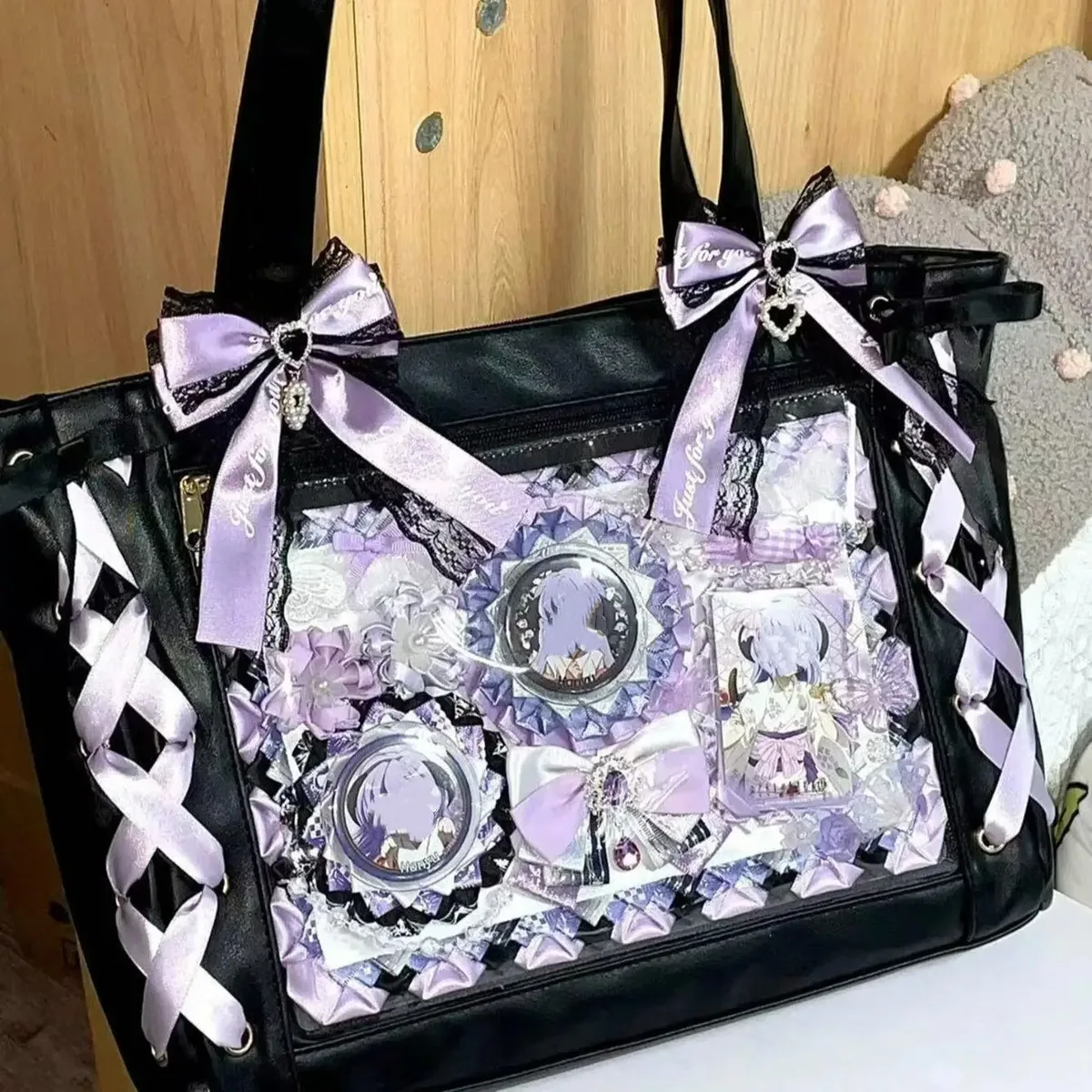 Nouveau sac Ita japonais mignon et élégant avec ruban, sacs à main transparents pour filles Lolita, sacs fourre-tout tendance de grande capacité, sacs à bandoulière esthétiques