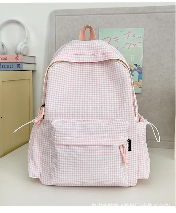 sac à dos décontracté à carreaux pour femme, style frais, en nylon, tendance urbaine, idéal pour les voyages et les loisirs, pour lycéennes