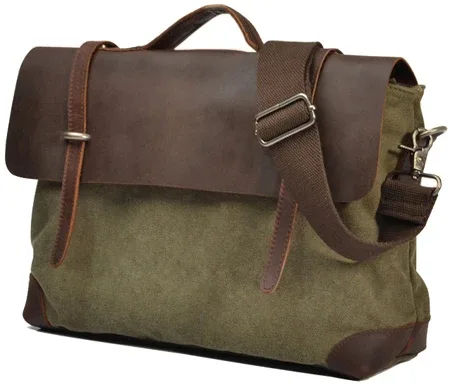 sac messager vintage militaire en toile et cuir pour homme, sac à bandoulière, sac fourre-tout, sacoche en cuir, sac bandoulière