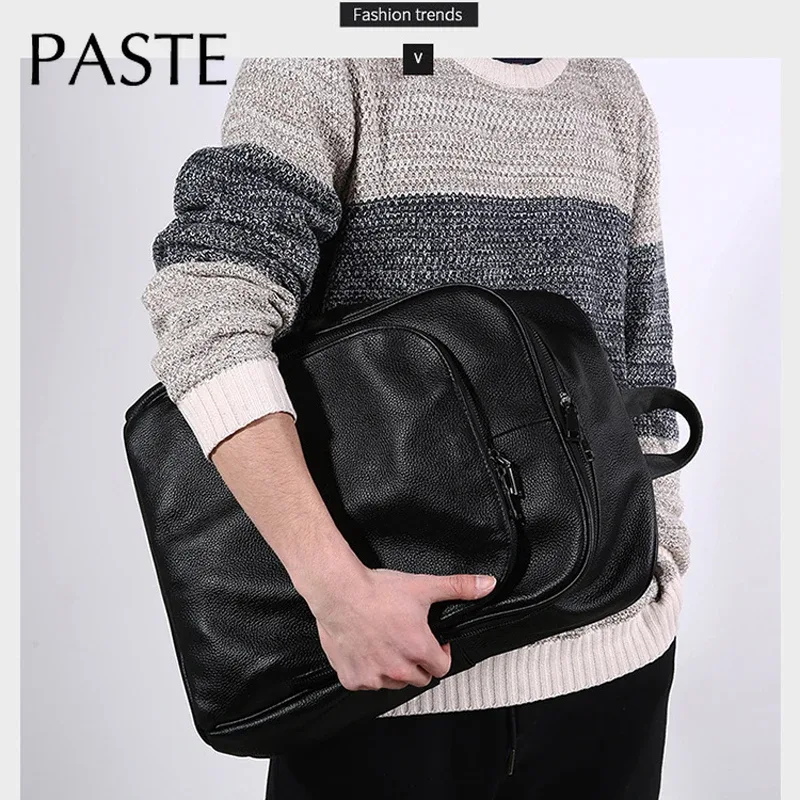 sac à dos coréen fait à la main pour homme, design simple, 100% cuir naturel, sac pour ordinateur portable 15 pouces, grand sac à dos en cuir de vachette noir, sac de voyage