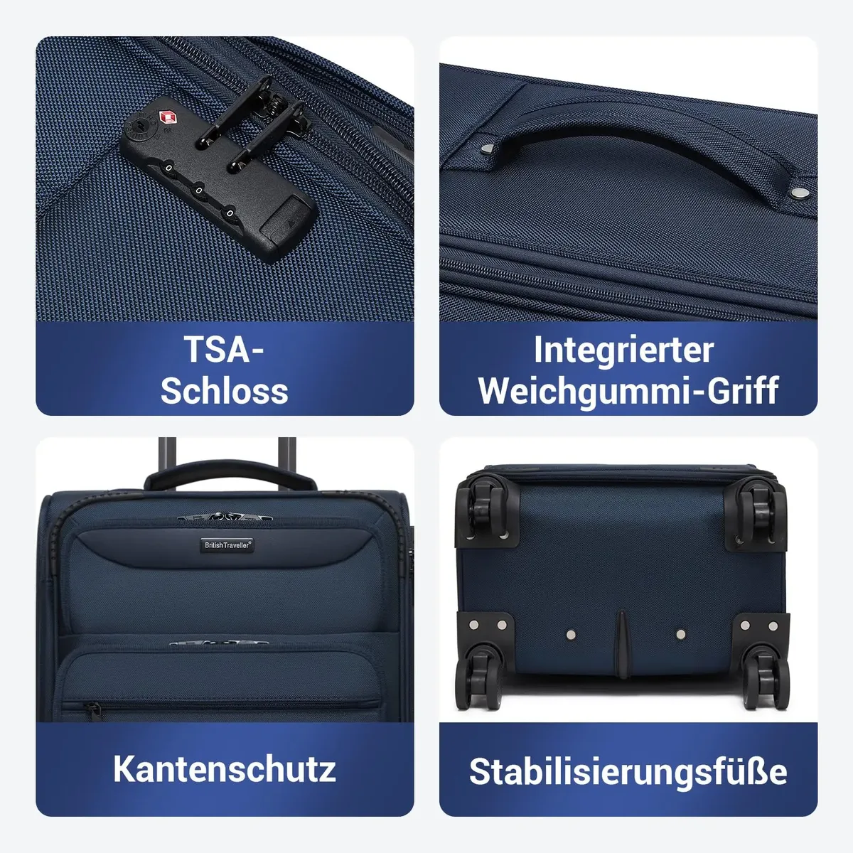 valise souple légère pour voyageur britannique avec compartiment pour ordinateur portable, 4 roulettes, serrure tsa, bagage à main, pour voyages courts et professionnels