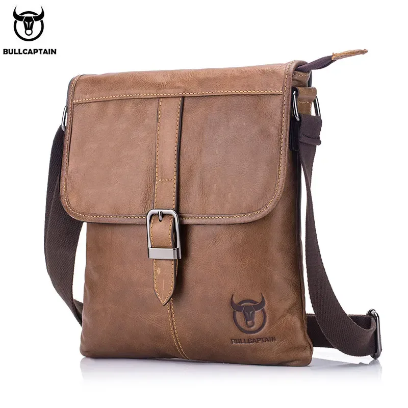 bullcaptain sac à bandoulière en cuir pour homme, décontracté, sportif, pour l'extérieur, en cuir souple de première qualité, tendance, petit sac plat pour affaires