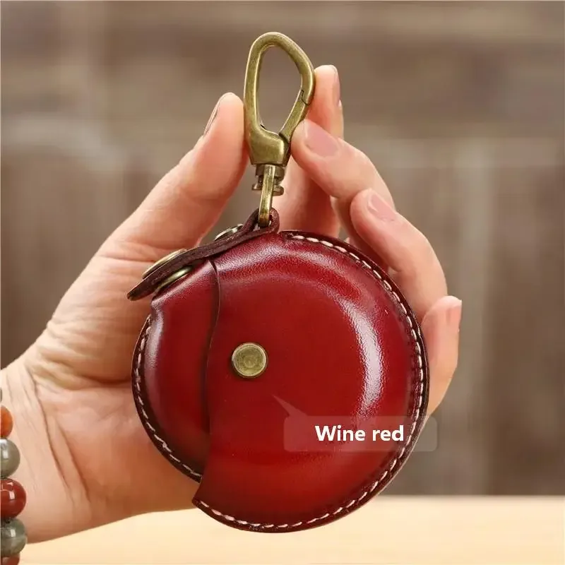 sacs de rangement artisanaux, petits sacs ronds en cuir véritable, étuis portables et créatifs pour écouteurs bluetooth, boîtes cadeaux haut de gamme