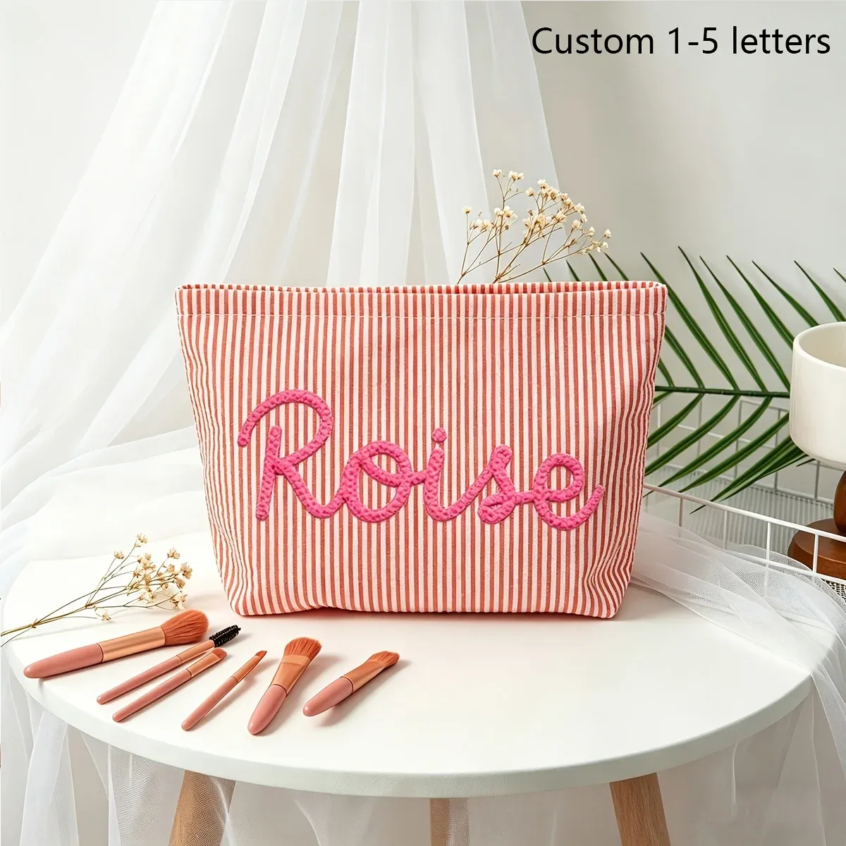 organisateur voyage polyester rayé vert rose orange violet nom personnalisable sécurité santé durabilité polyvalence plage