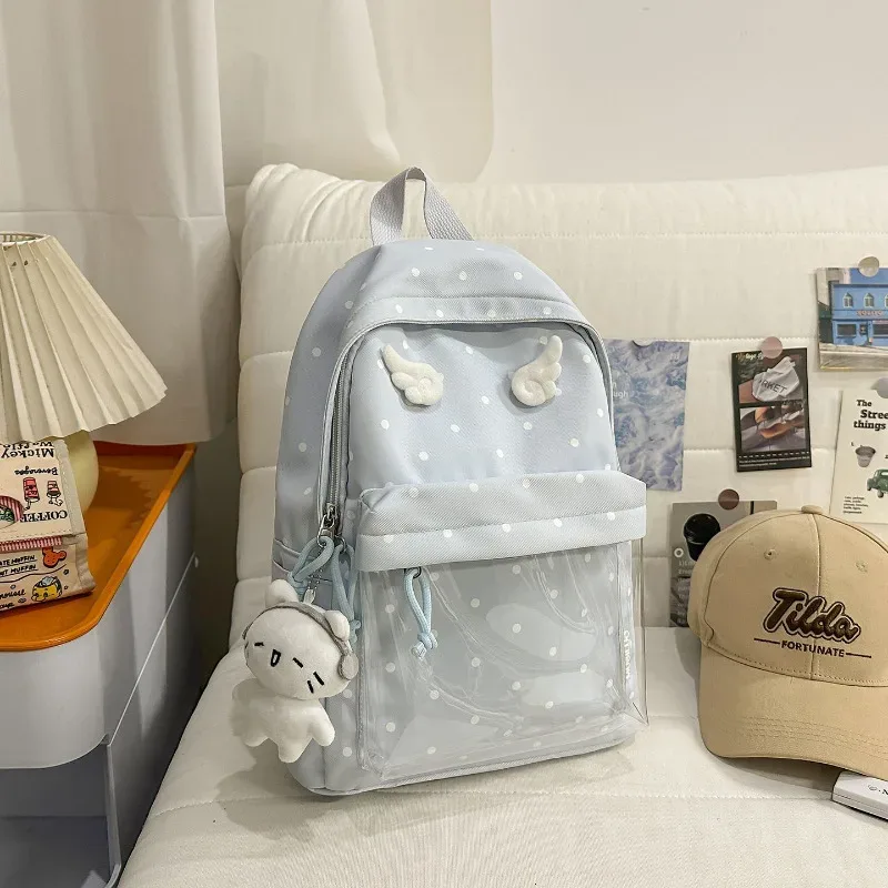 sac à dos bleu à pois, sac d'école classique unisexe, matériau en nylon, style jeune, capacité de 20 à 35 l, capacité pour ordinateur portable de 14 pouces