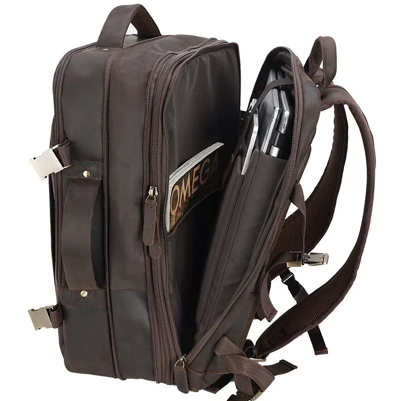 sac à dos vintage en cuir de cheval pour homme, sac à dos en cuir de vachette, grand sac à dos de voyage classique, grand sac à main pour ordinateur portable 15.6"