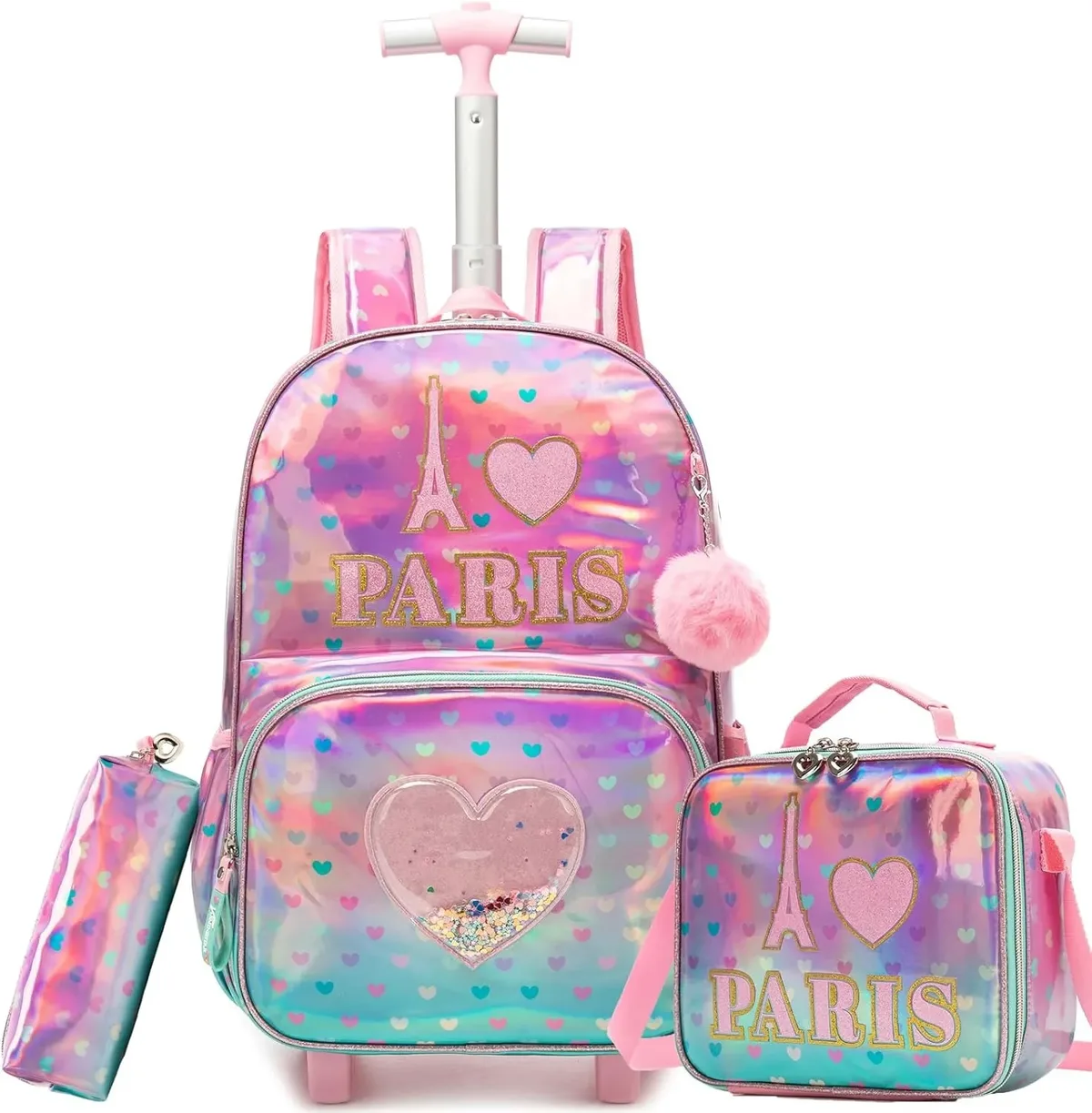 sac dos polyester dessin animé rose bleu queue sirène poissons ordinateur compartiments roues silencieuses école enfants