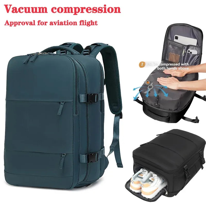 sac à dos de voyage avec pompe à air intégrée sous vide, sac à dos de voyage extensible, équipé d'un système de vide