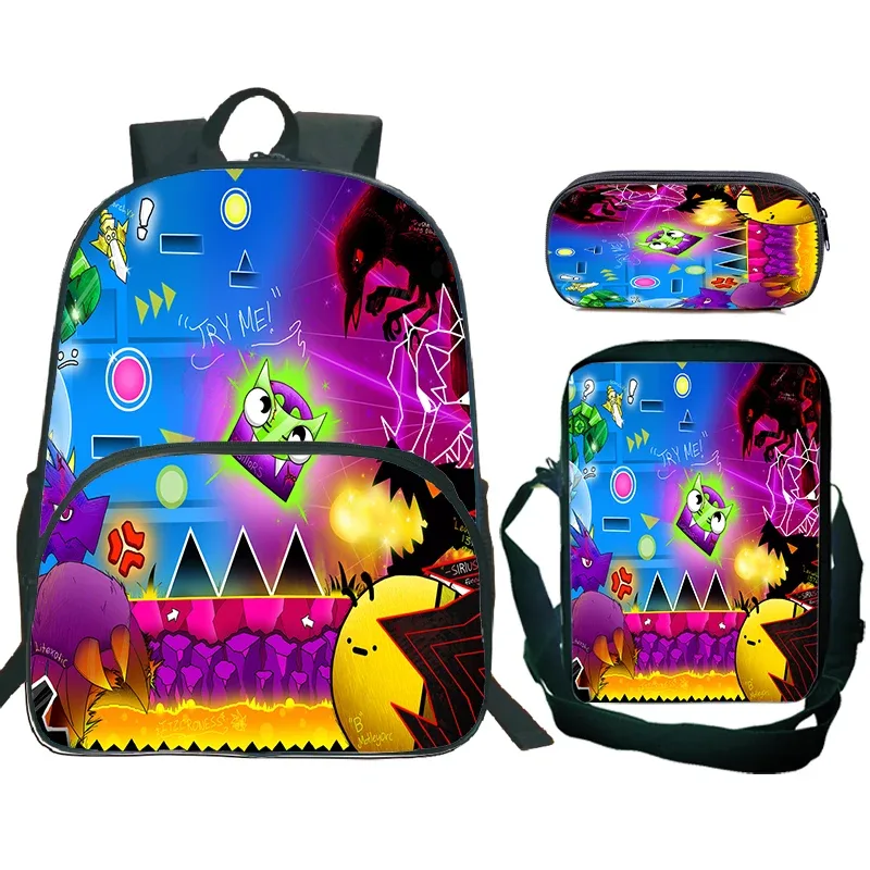 sac dos nylon design dessin animé motif geometry dash couleur multicolore format 20 35 litres usage école voyage
