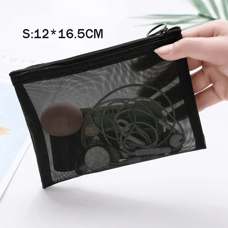sac à cosmétiques en maille pour femmes, rangement de voyage, sac de maquillage, organisateur, pochette de maquillage portable, petite et grande trousse de toilette et de beauté