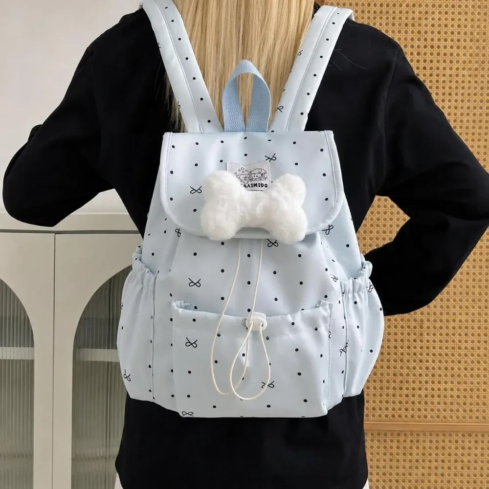sac à dos à pois avec cordon de serrage et nœud, grande capacité, double bandoulière, en nylon ultra léger, idéal pour les trajets quotidiens et les voyages.