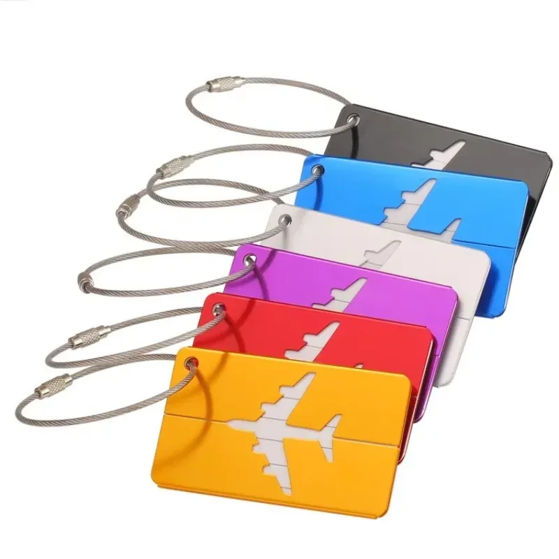 étiquette de bagage de voyage en alliage d'aluminium, étiquette de valise, étiquette d'avion avec nom, anti-perte, accessoires de voyage couleur unie