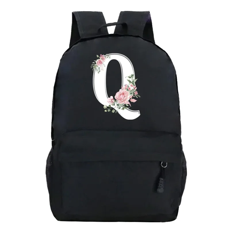 étudiant dames rose floral alphabet blanc impression sac à dos femmes fleur harajuku cartables femme rose lettre sac à bandoulière