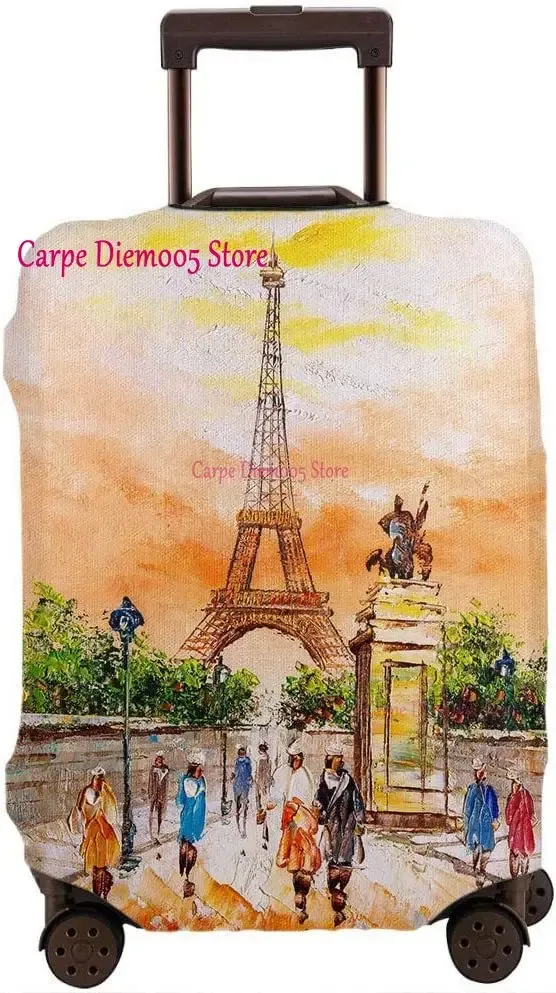 juste de valise de voyage tour eiffel paris avec fleurs roses, housse de protection des bagages, convient aux valises de 18 à 32 pouces