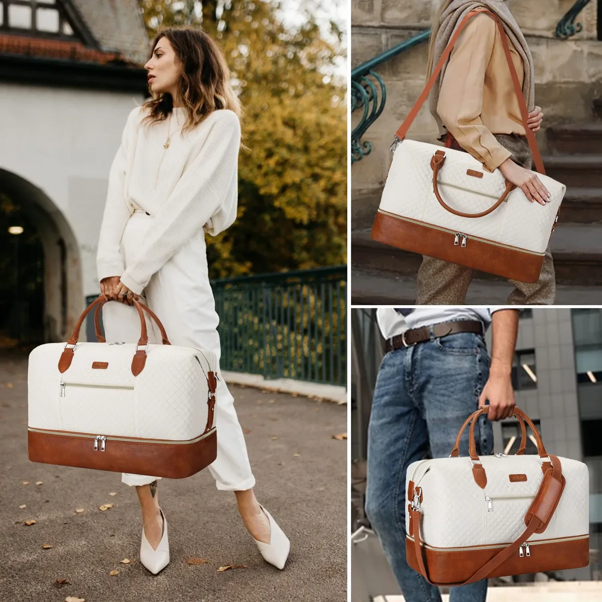 ensemble de 2 sacs de voyage avec compartiment à chaussures, sac de week-end imperméable et trousse de toilette, sac de voyage pour la nuit, idéal pour la gym, les affaires ou l'hôpital