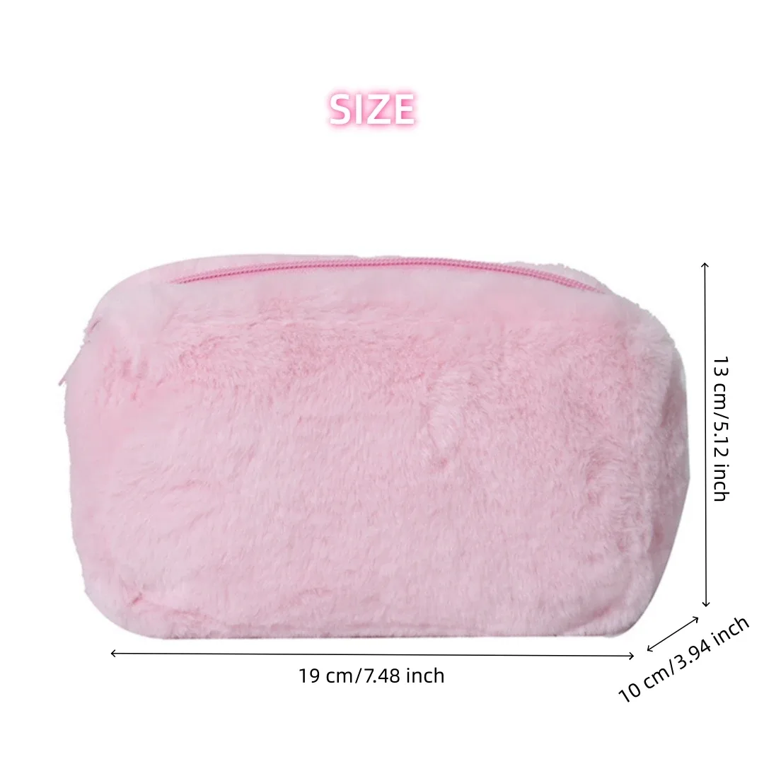 pochette à maquillage en peluche, sac cosmétique sécurisé en fausse fourrure, pochette à maquillage moelleuse, pochette cosmétique grande capacité en peluche pour pochette élégante