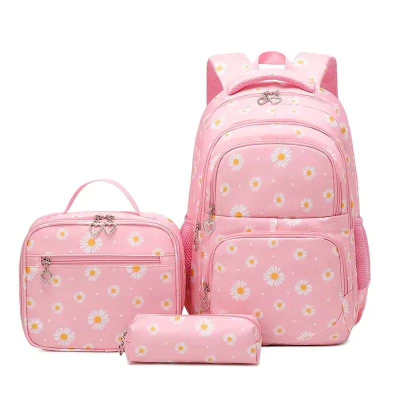 sac à dos d'école à motif marguerite, trousse à crayons, sac à main, ensemble de trois pièces, tissu en nylon imperméable, sac à dos tendance pour garçons, filles et adolescents