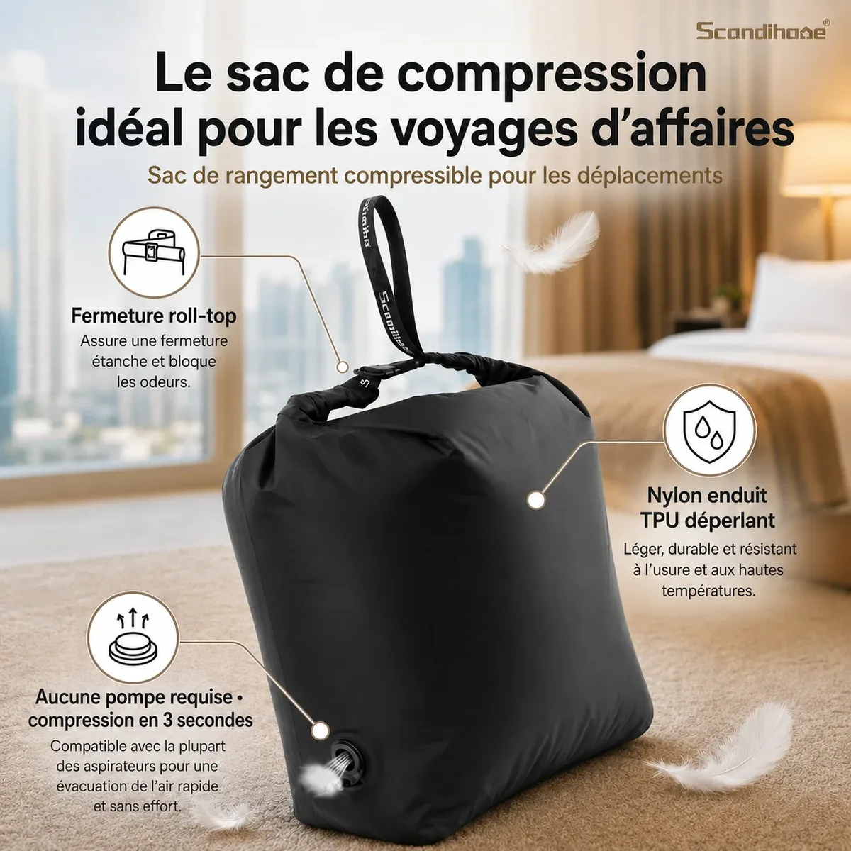 sac de compression sans pompe pour voyage affaires organisateur de vetements pour valise et bagage sac de rangement sous vide voyage gain de place pochette compression